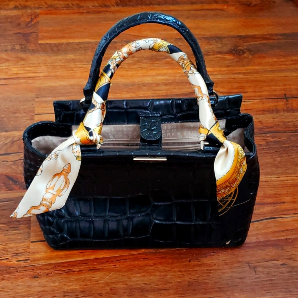 Kate Spade Becky Ridgely Ave black crocodile embossed leather satchel